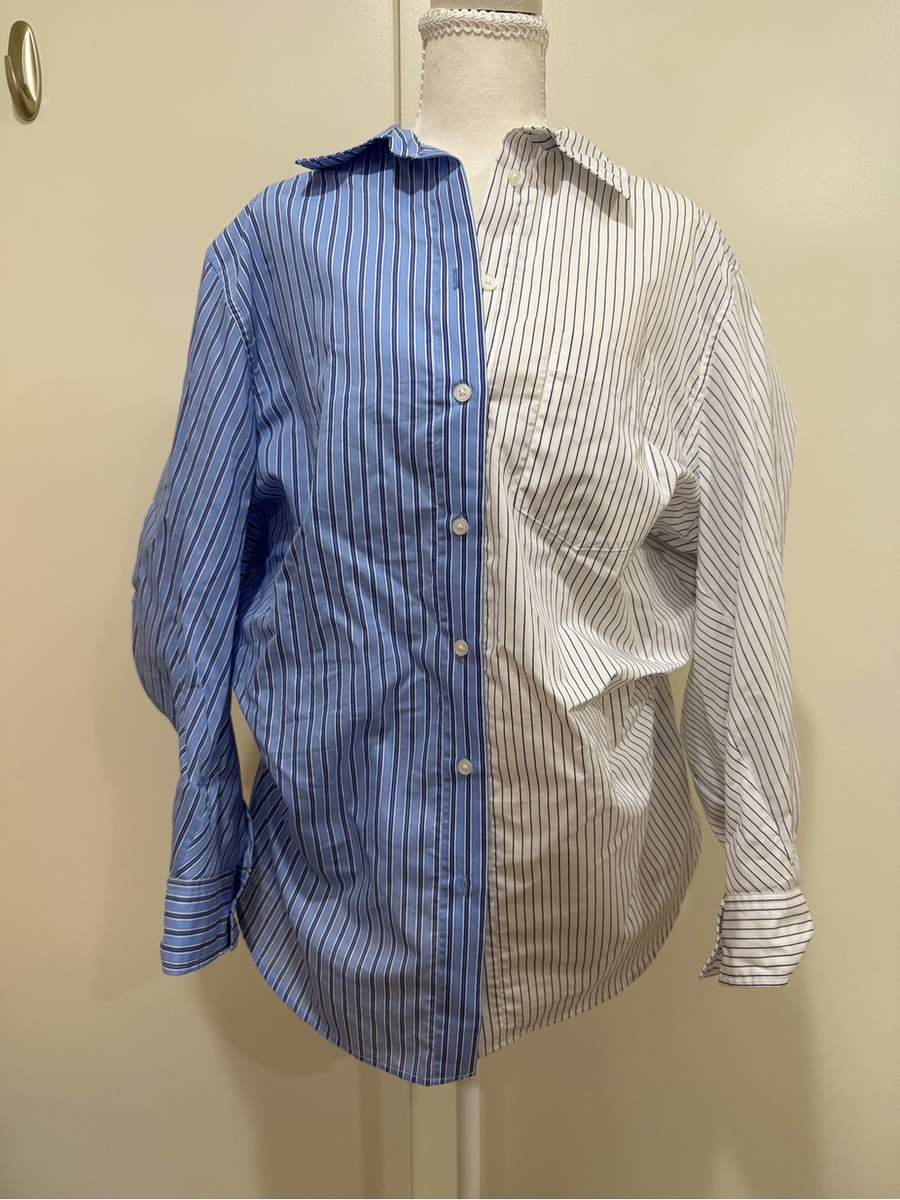 Zara Two-Tone Blue and White Split-Stripe Dress Shirt